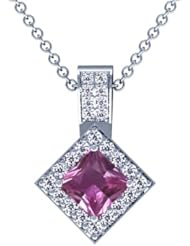 Platinum Princess Cut Pink Sapphire And Round Diamond Pendant