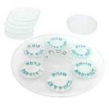 Glass Passover Sedar Set Frosted Glass with Inlaid Turquoise Lettering & 6 Matching Dishes