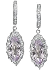 14k White Gold 0.45 Ctw Marquise Purple Amethyst Diamond Earrings