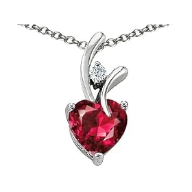 1.95 cttw 925 Sterling Silver 14K White Gold Plated Created Heart Shaped Ruby Pendant