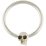 Single Steel Fixed Bead Ring with Horizontal Micro (3.5mm) Skullduggery Skull: 20g 3/8