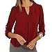 Eliacher Women's Casual V Neck Chiffon Blouses Drawstring Long Sleeve Tops Shirt