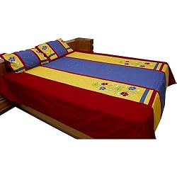 Bed Sheet Pillow Cases Queen Size Cotton Fabric Patchwork Embroidery India(bshtp117)