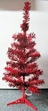 24" Tall Table Top Artificial Christmas Tree Red Tinsel & Stand