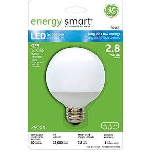GE 76464 Energy Smart LED Globe Light Bulb, White, 2-Watt by General Electric