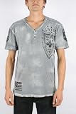 Affliction - Mens Edition SS V-Neck Henley Henley In Silver Brush Bleach Wash