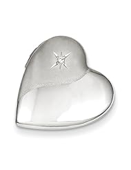 Sterling Silver & Diamond Satin & Polished 19mm Heart Locket
