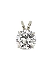14k White Gold, 10mm Round Solitaire Pendant Lab Created Gem