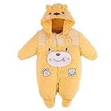 C-Princess 秋冬防寒 足とフード付き ベビー カバーオール アニマル ロンパース 赤ちゃん 動物 着ぐるみ 新生児-1歳ベビー服 女の子 男の子向き子供服 90 クマ柄 黄色