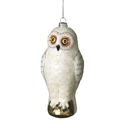 White Snowy Glass Owl Christmas Ornament