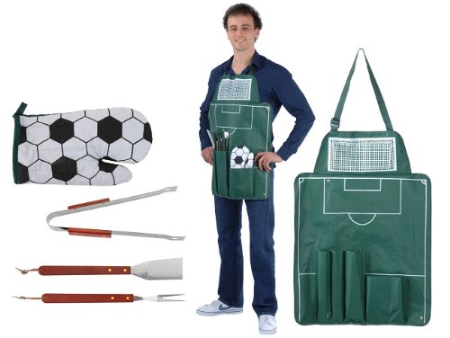 Grillschürze Fussball Schürze mit Grillbesteck und Handschuh BBQ Zubehör Fussball EM 2012