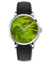 SPRAWL Aanalog Fashion Series Silver Ladies Watches of Genuine Black Leather Strap,Unique Wrist Watch for Women Girls Designed with Green branches in the rain