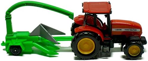 Express Wheels Red Farm Tractor with Green Harvester Attachment