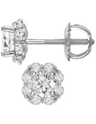 1.00 CT TW Round Diamond Screw-Back Cluster Stud Earrings in 14k White Gold