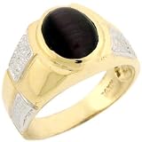 14K Solid Yellow Gold Oval Amethyst Cat Eye Mens Ring