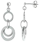 Sterling Silver Dangling Circles Post Earrings, 1 3/16 (30mm)