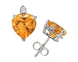 5mm Heart Citrine and Diamond Stud Earrings in 14K White Gold