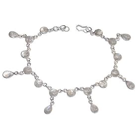 Beaded Anklet Pairs Silver Foot Jewelry in Rainbow Gemstone 29 Grams 9.5 inches