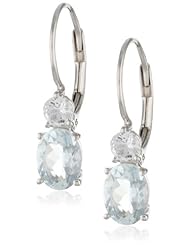 Sterling Silver, Created White Sapphire, and Aquamarine Dangle Earrings