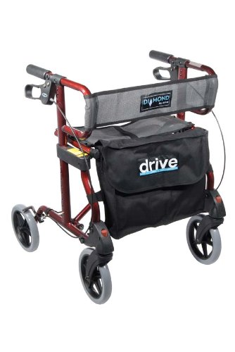 Diamond Aluminum Rollator Walker with Comfortable Mesh Seat and Back , Color: Red