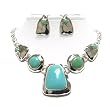 Ethnic Style Turquoise Stone and Hammered Metal Necklace and Earrings Set Fashion Jewelry