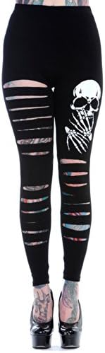 Rockabilly Gothic Skull Cut up - Cut Out Sexy Ripped Look Leggings (L)
