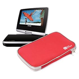 Water & Impact Resistant Red Portable DVD Case For Philips PD7040/05 & PD7000B/05 By DURAGADGET
