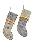 Pack of 2 Victorian Inspirations Yellow/Pewter Christmas Stockings 20