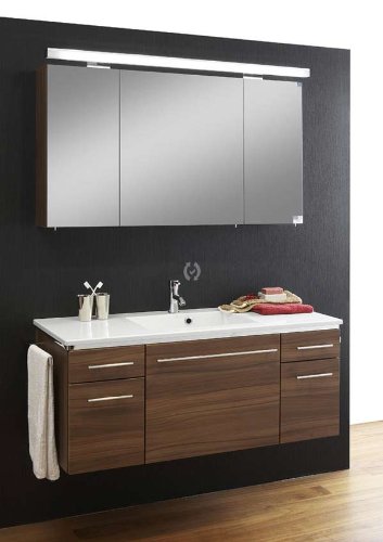 Badmöbel Set Marlin City 04 120cm Eckig Badmöbel, Spiegelschrank mit Stableuchte