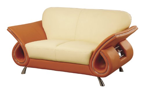Global Furniture Clark Collection Leather Matching Love Seat, 559, Beige and Orange