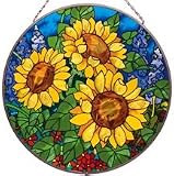 Sunflower Field Stained Glass Art Panel Suncatcher Window 10 W X 10 H Joan Baker Designs AP489