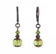 Earrings - E190 - Crystal and Copper Plated Glass Beads ~ Olive Green