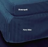 Homespell Egyptian Cotton 300 Thread Count Sateen Stripe Bed Skirt Navy Blue Queen.