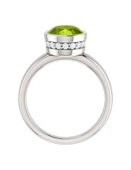 14K White Gold 10.00x8.00mm Oval Cut Peridot and Diamond Ring -- LIFETIME WARRANTY