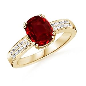 Cushion Ruby and Diamond Ring in 14k Yellow Gold
