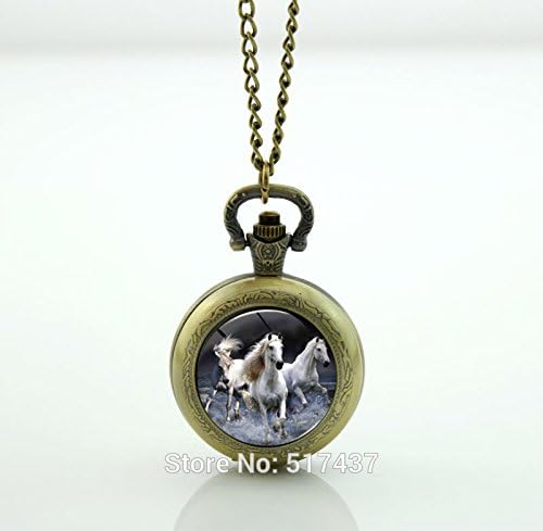 Pretty Lee Glass Locket Necklace Horses Locket Necklace Vintage Pocket Watch Necklace Silver Gifts For Men