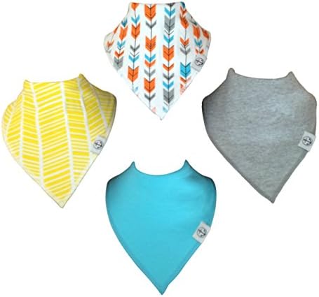 Baby Bandana Drool Bibs with Adjustable Snaps | 4-Pack Absorbent Cotton, Great Unisex Baby Gift by The Hamptons Baby Co. (Feather &amp; Solids)