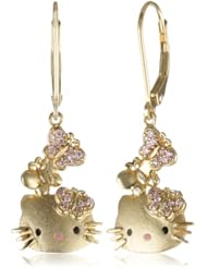 Hello Kitty by Simmons Jewelry Co. "Butterfly Kitty" Gold Plated with Swarovski Outline Lever Back Drop Earrings