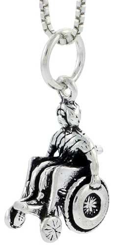 Sterling Silver Wheelchair Pendant, 11/16 in. (17mm) tall