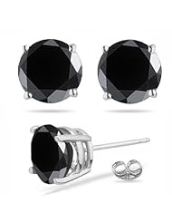 3/4 (0.71-0.80) Cts of 3.50-4.00 mm AAA Round Black Diamond Stud Earrings in Platinum