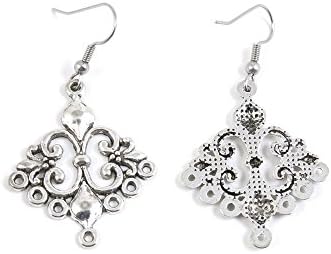 2 Pairs Jewelry Making Antique Silver Tone Earring Supplies Hooks Findings Charms I2FM2 Floral Connector