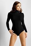 Vestiva Damen Body Langarm Rollkragen Body Baumwolle Bodysuit Tanz Bodys BD23