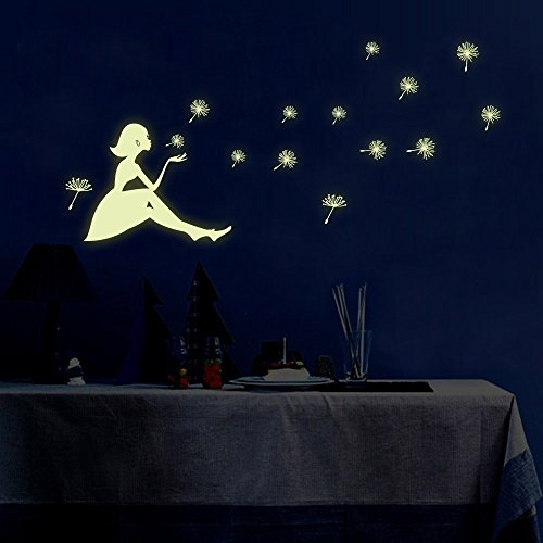 AmaonmÂ® Removable DIY Glow in the Dark Luminous Light Beautiful Girl and Dandelion Wall Decals Stickers Home Art Decor Wall Decorative for Girls Babys Bedroom Wall Decorations