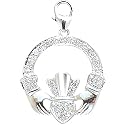 14K White Gold Diamond Irish Claddagh Charm