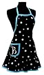 Black & White Polka Dot Monogram Apron with Glacier Blue Trim - B Black & White Polka Dot Monogram Apron with Glacier Blue Trim - B