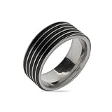 Eve's Addiction Men's Black Ribbed Stainless Steel Message Band