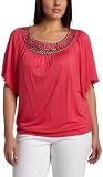 AGB Women's Plus Beaded Beauty, Luminous Soft Colorful Knit Top With Flutter Sleeve