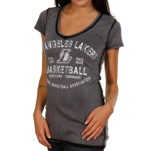 Los Angeles Lakers Ladies Seam Wash Premium V-Neck T-Shirt - Black (Small)