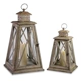 New Coastal Feel Aged-Look Light Pinewood Set Of Two Hanging Lanterns In Graduated Sizes New Coastal Feel Aged-Look Light Pinewood Set Of Two Hanging Lanterns In Graduated Sizes