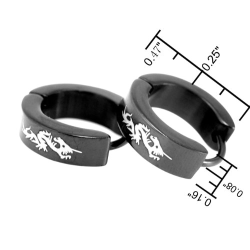 Black Stainless Steel Dragon Huggie Hoop Earrings